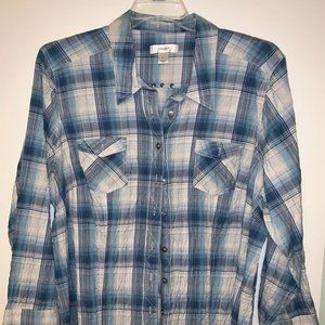 CJ Banks blue plaid button down shirt